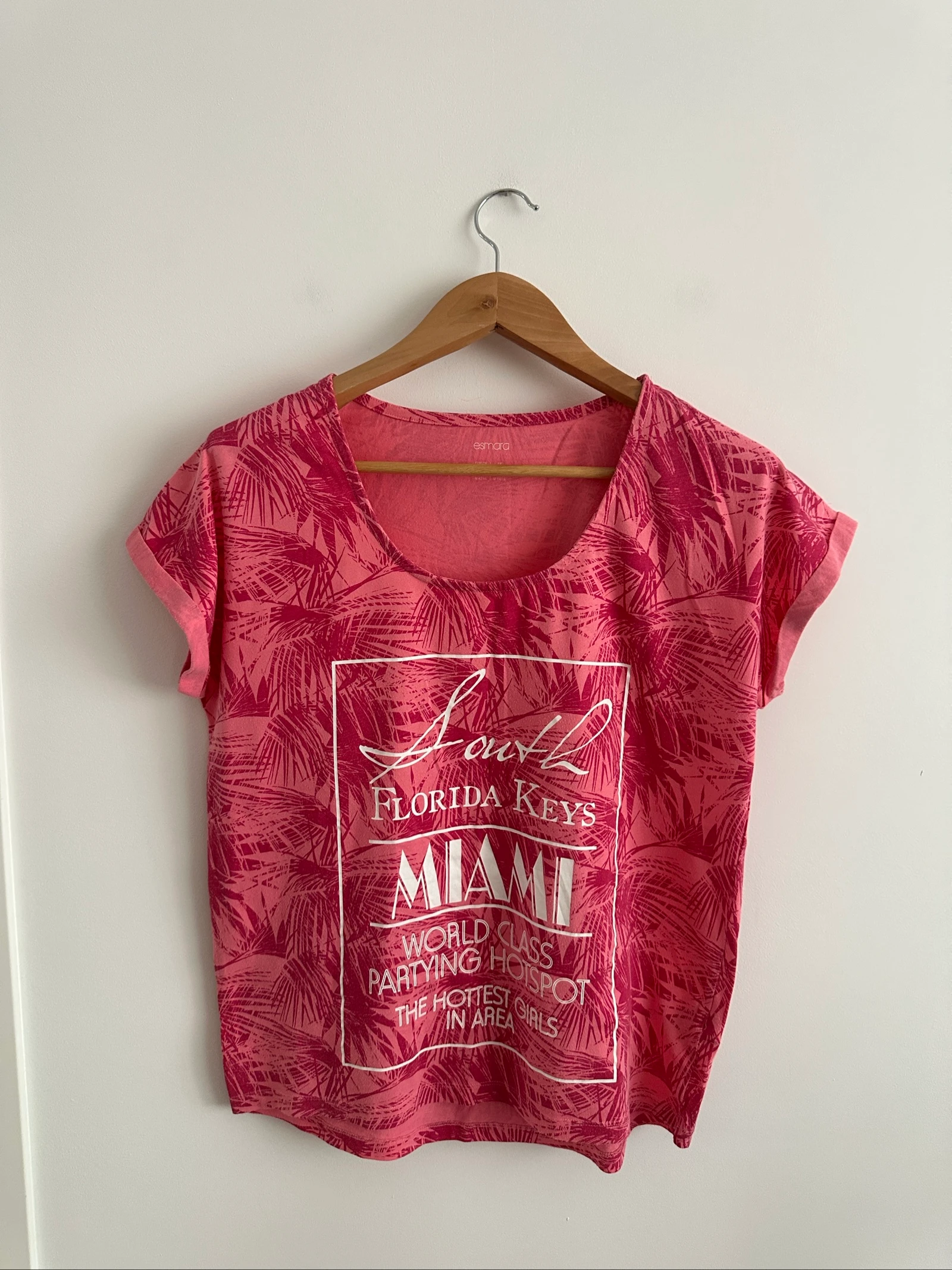 T-shirt rose motif tropical & Miami Esmara - Taille M